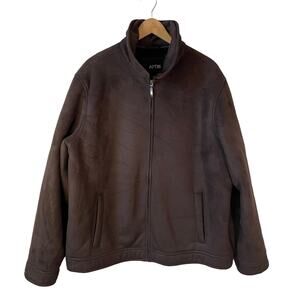 APT. 9 Mens Faux Suede Full Zip Coat Jacket Brown Size XL Faux Fur Lining Winter
